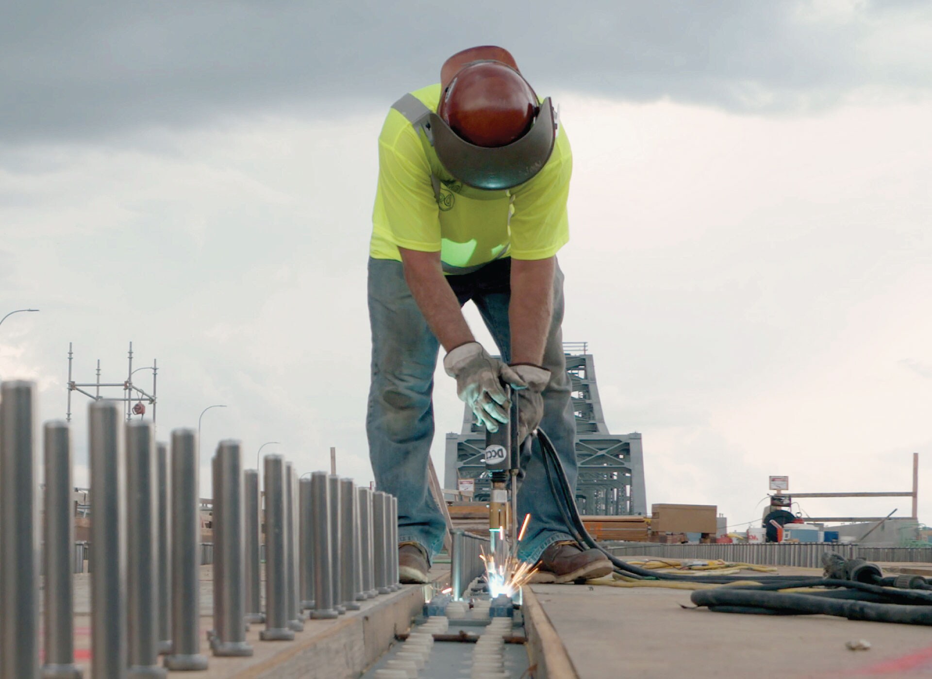 Man working on a bridge