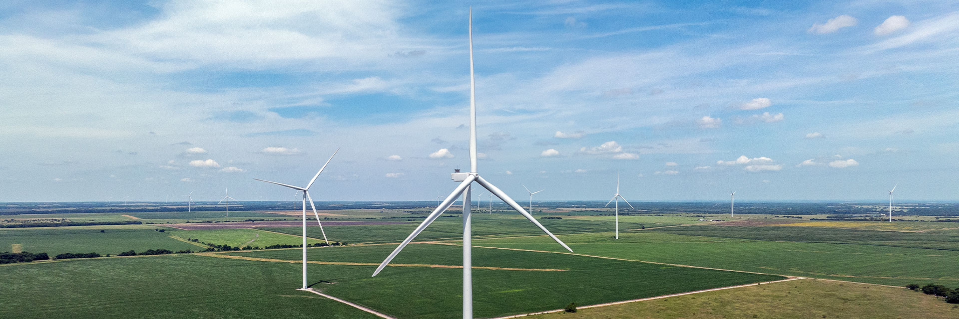 Wind turbines in a large field