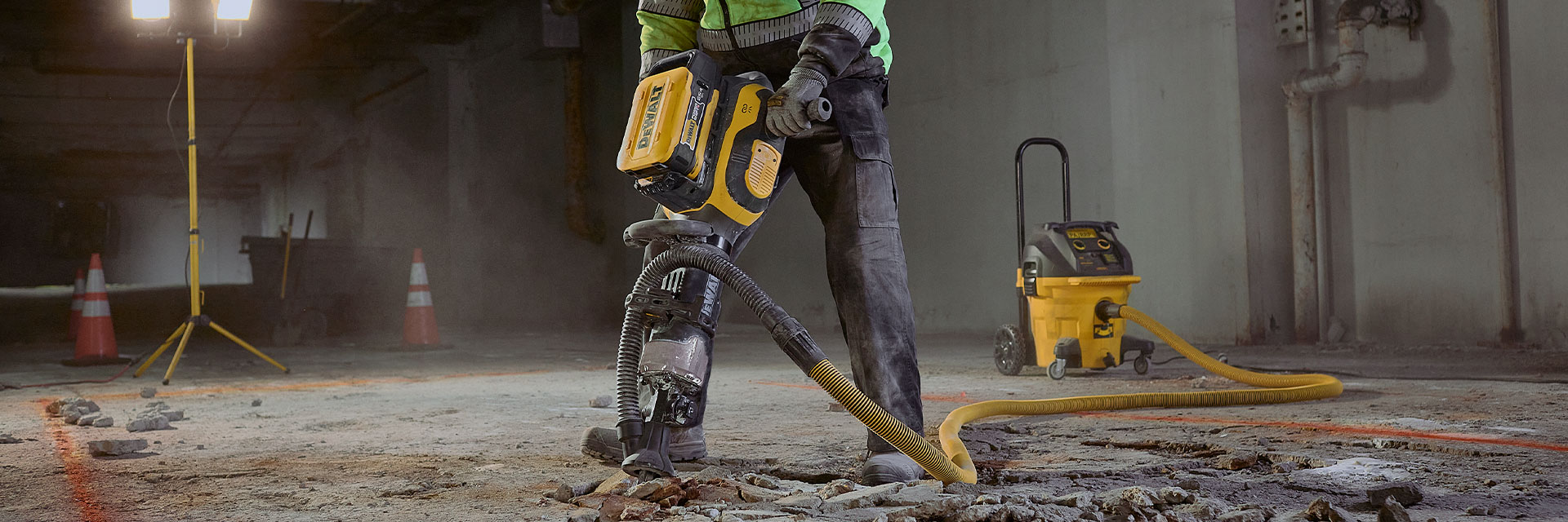 Construction worker using DEWALT tool